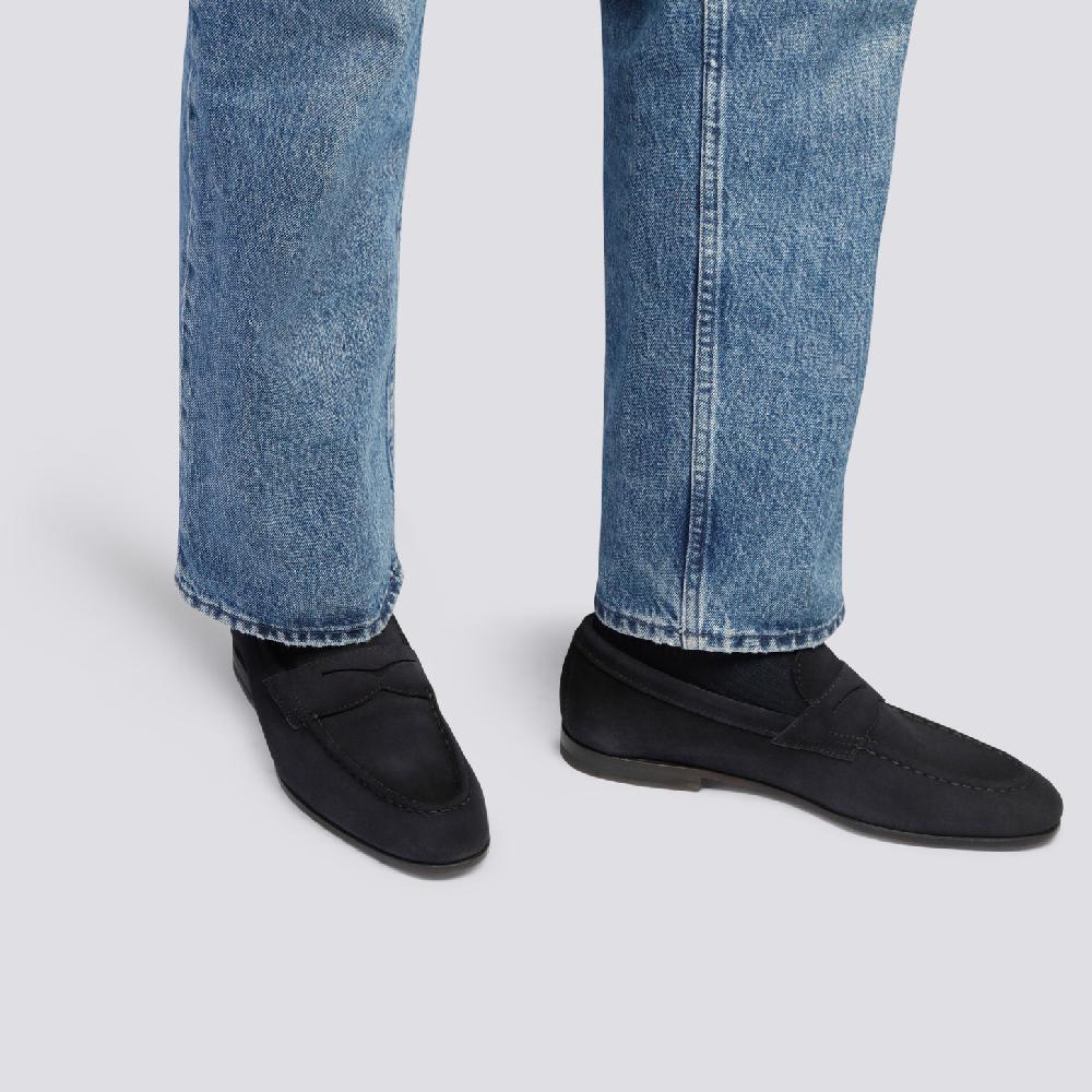 Santoni Mocassino penny da uomo in suede blu Vendite Flash