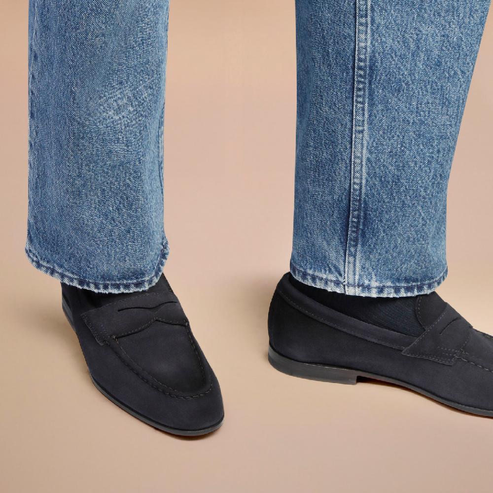 Santoni Mocassino penny da uomo in suede blu Vendite Flash
