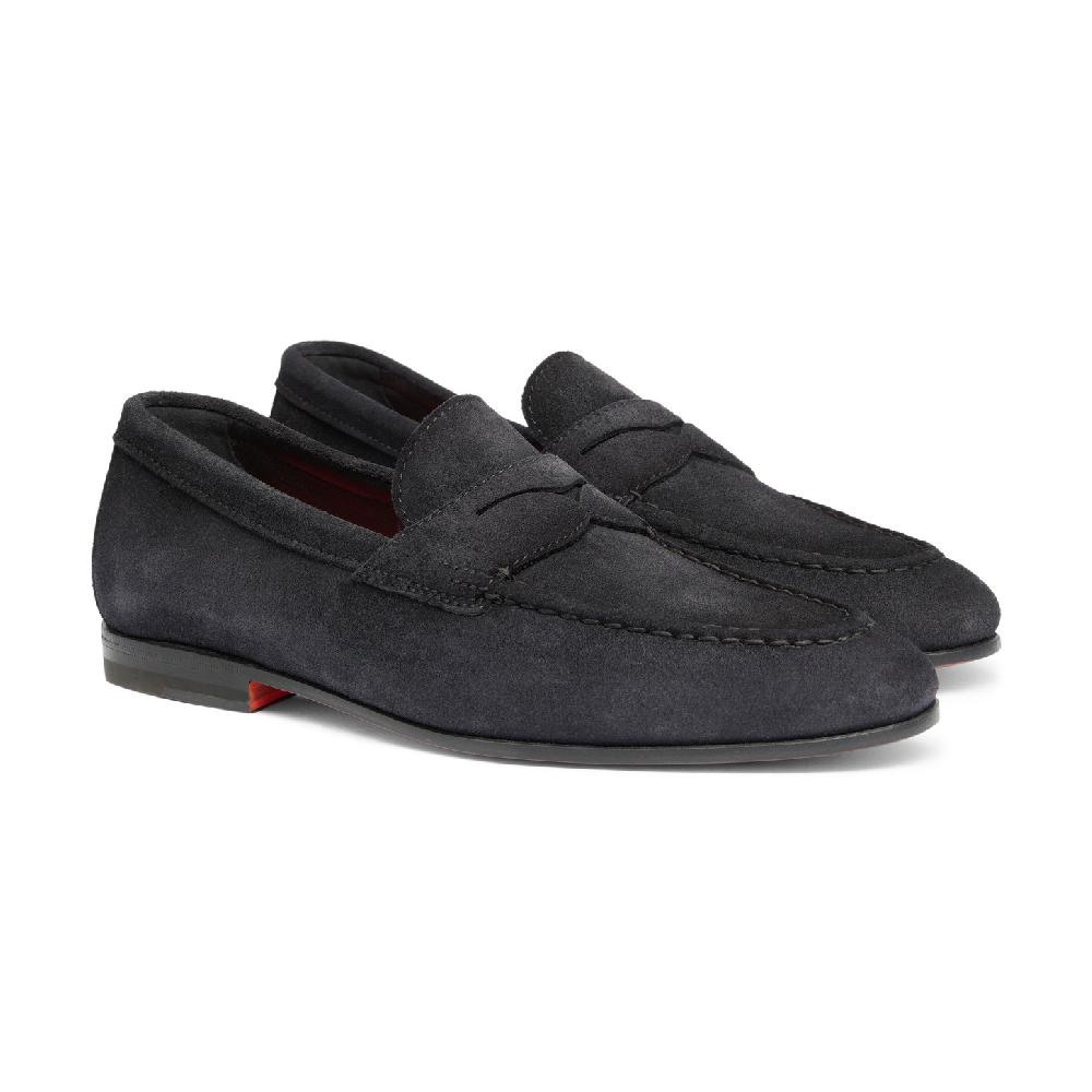 Santoni Mocassino penny da uomo in suede blu Vendite Flash