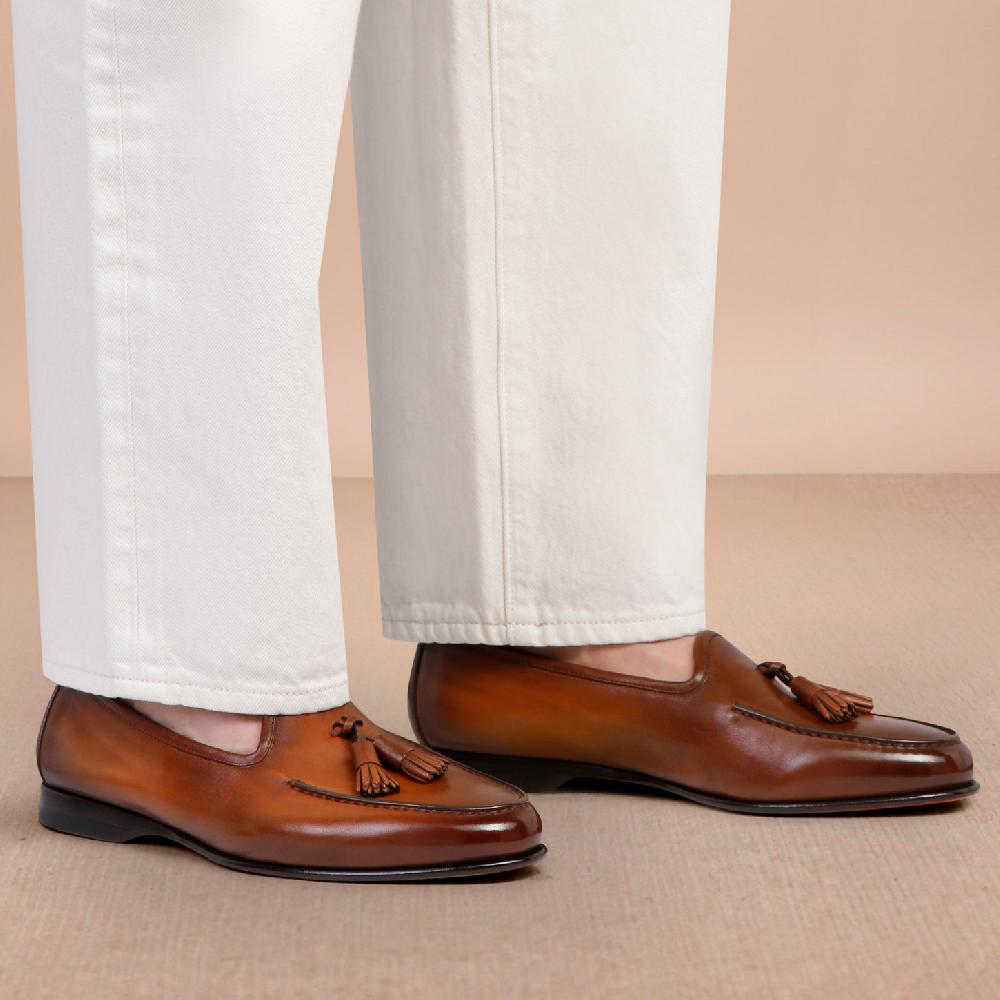 Santoni Mocassino Andrea con nappe da uomo in pelle marrone Negozio