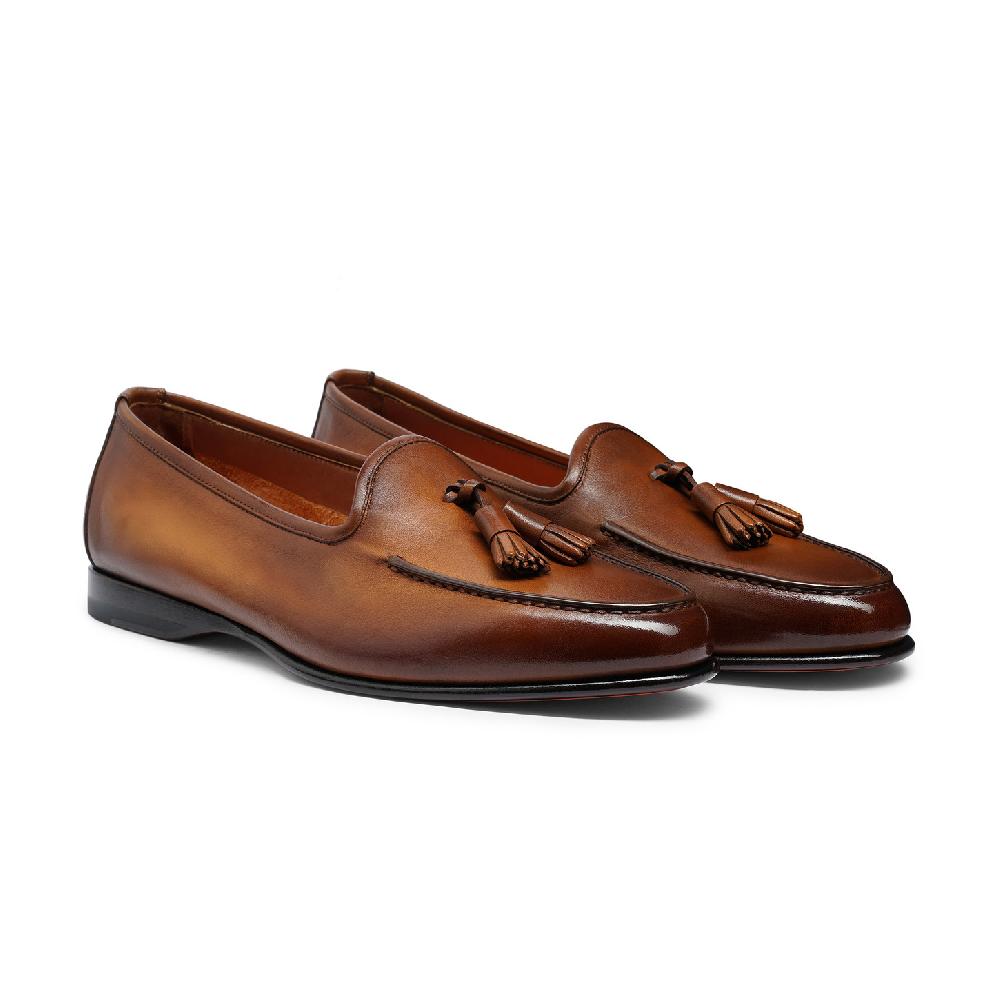 Santoni Mocassino Andrea con nappe da uomo in pelle marrone Negozio