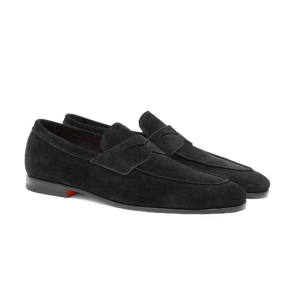 Santoni Mocassino Carlo da uomo in suede nero In Saldo