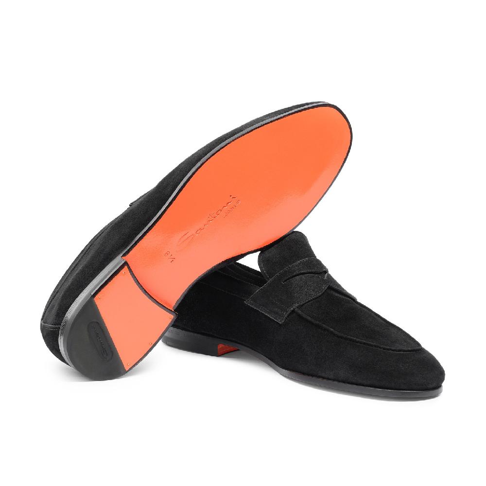 Santoni Mocassino Carlo da uomo in suede nero In Saldo
