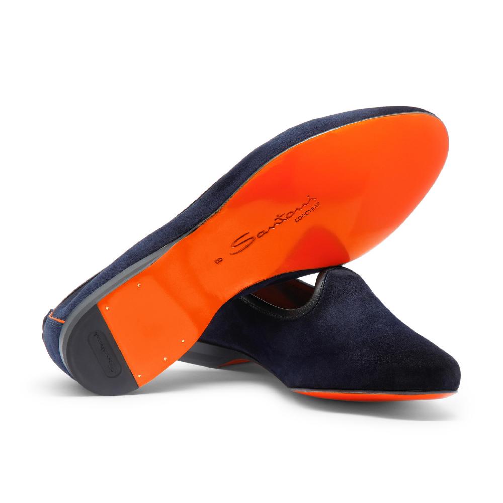 Santoni Mocassino da uomo in suede blu Italy