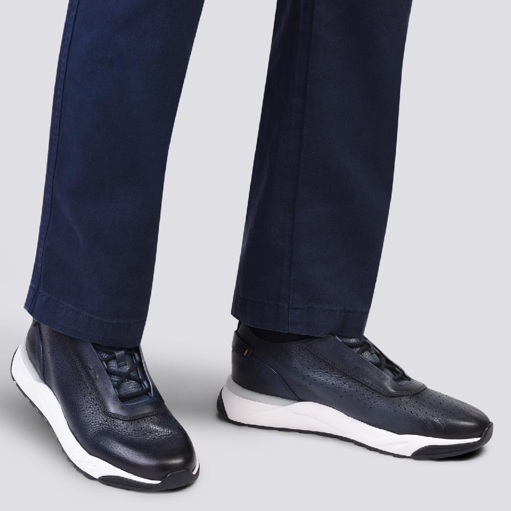 Santoni Sneaker da uomo in pelle blu Italia