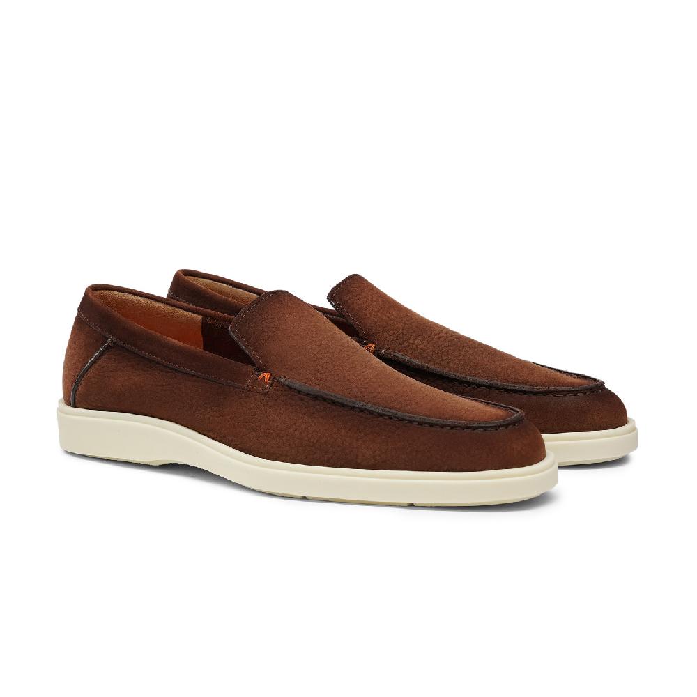 Santoni Mocassino da uomo in nabuk marrone In Linea
