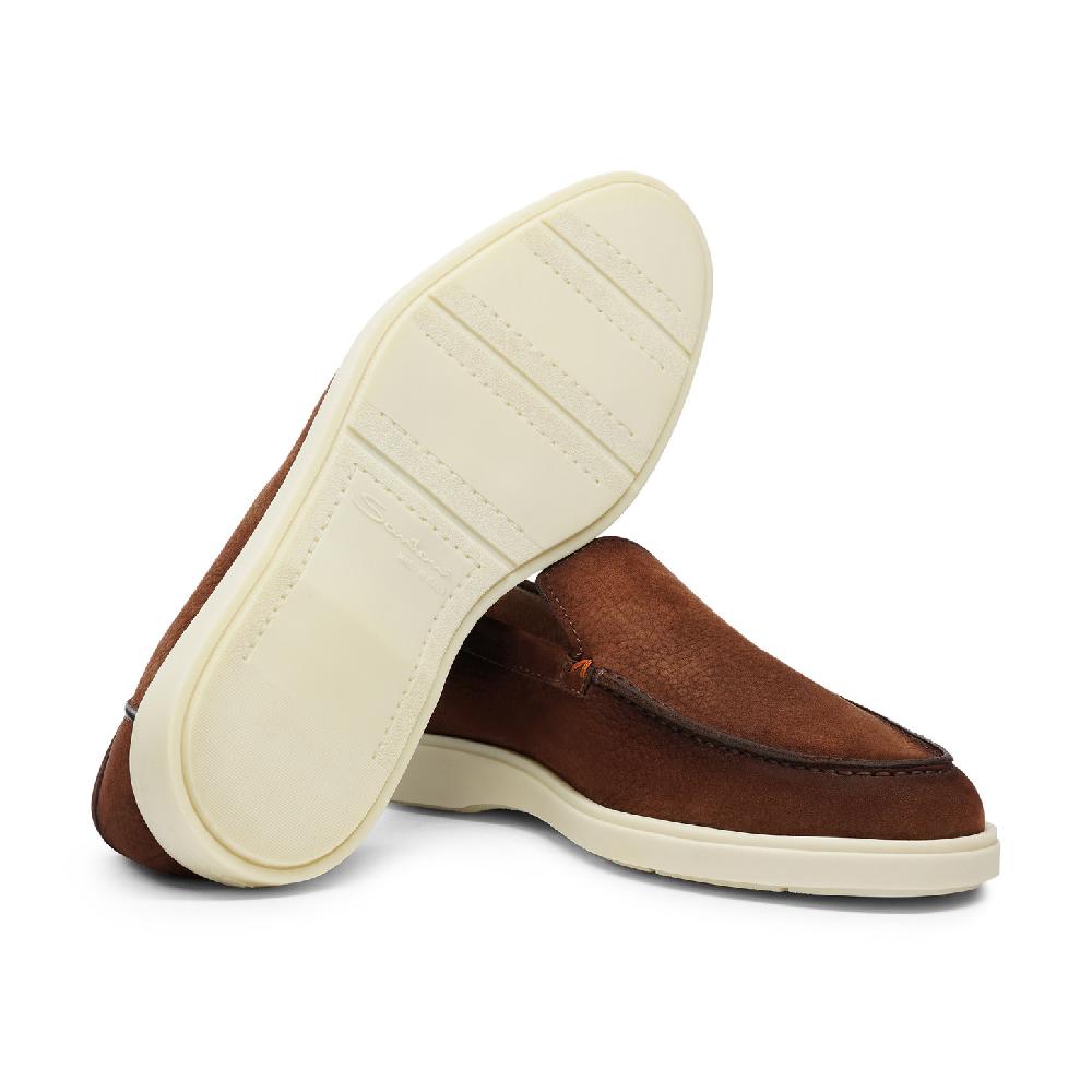 Santoni Mocassino da uomo in nabuk marrone In Linea