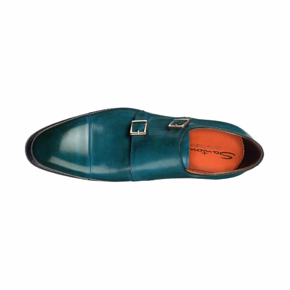 Santoni Doppia fibbia da uomo in pelle turchese Vendita