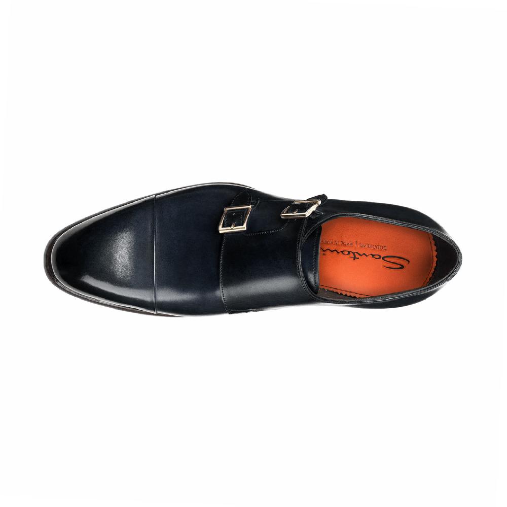 Santoni Doppia fibbia da uomo in pelle blu Promozione
