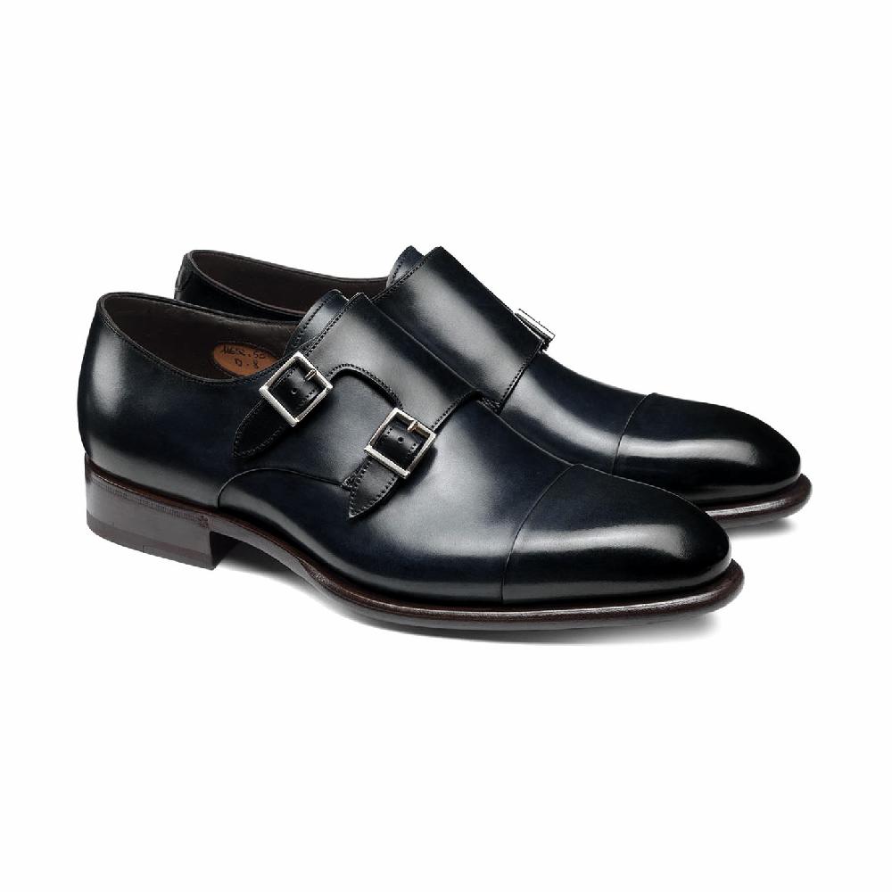 Santoni Doppia fibbia da uomo in pelle blu Promozione