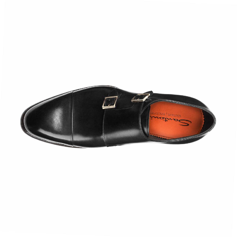 Santoni Doppia fibbia da uomo in pelle nera Spedizione Gratuita