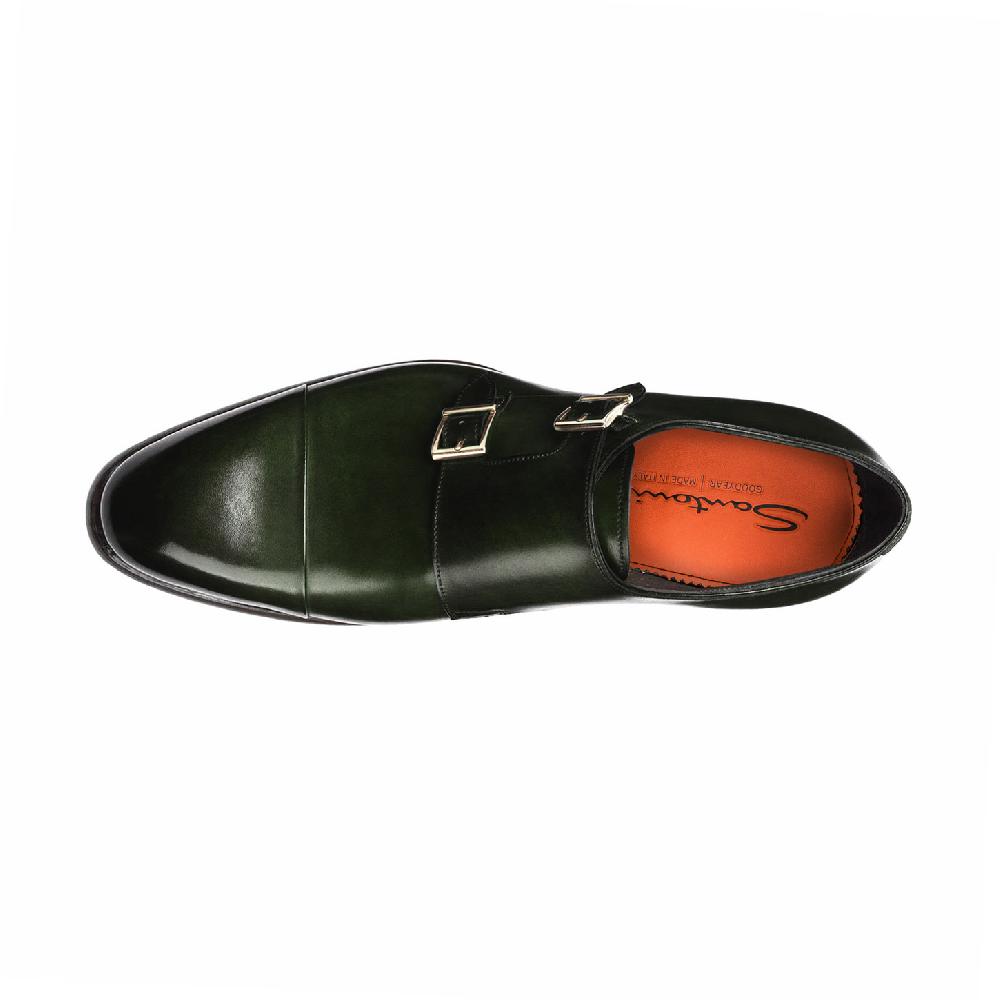 Santoni Doppia fibbia da uomo in pelle verde Pezzi Unici