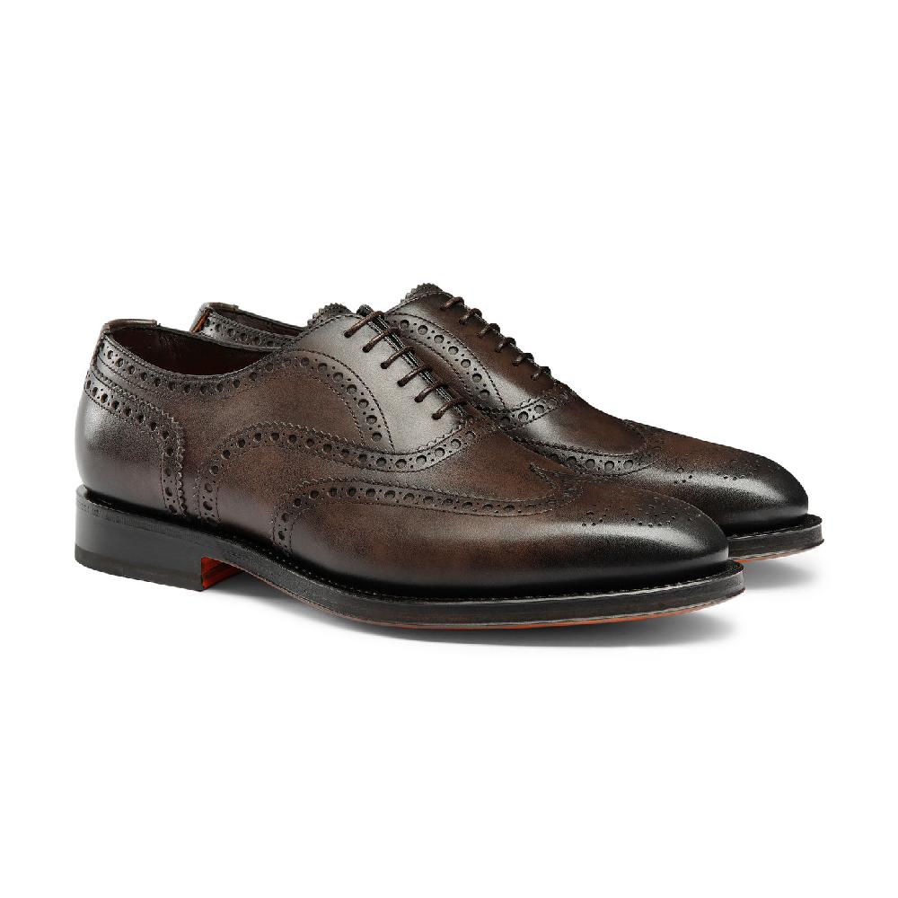 Santoni Stringata oxford brogue da uomo in pelle anticata marrone Negozi Online