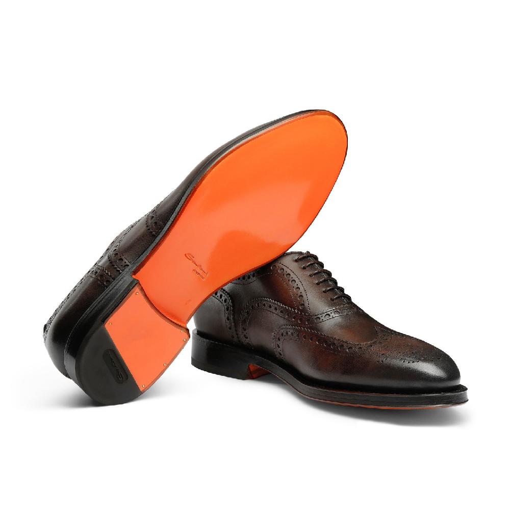 Santoni Stringata oxford brogue da uomo in pelle anticata marrone Negozi Online