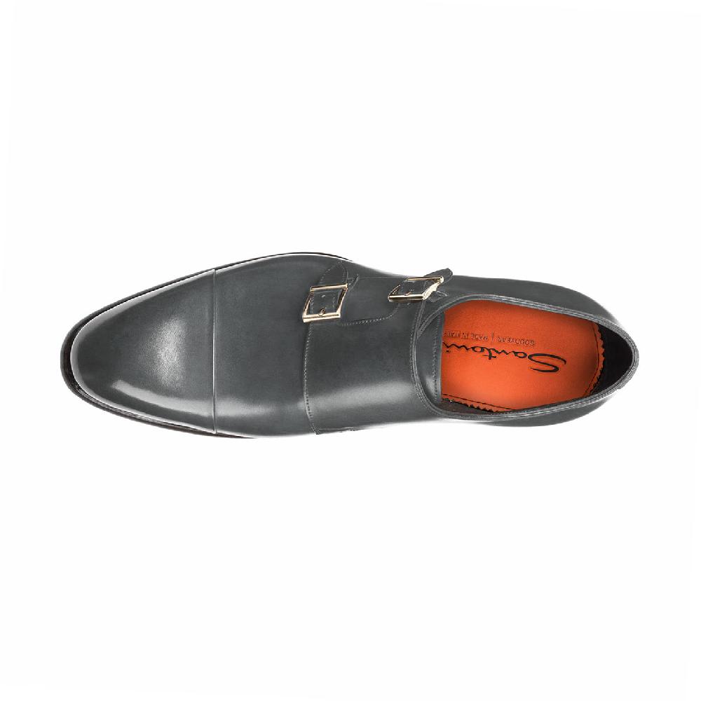 Santoni Doppia fibbia da uomo in pelle grigia Consegna Veloce