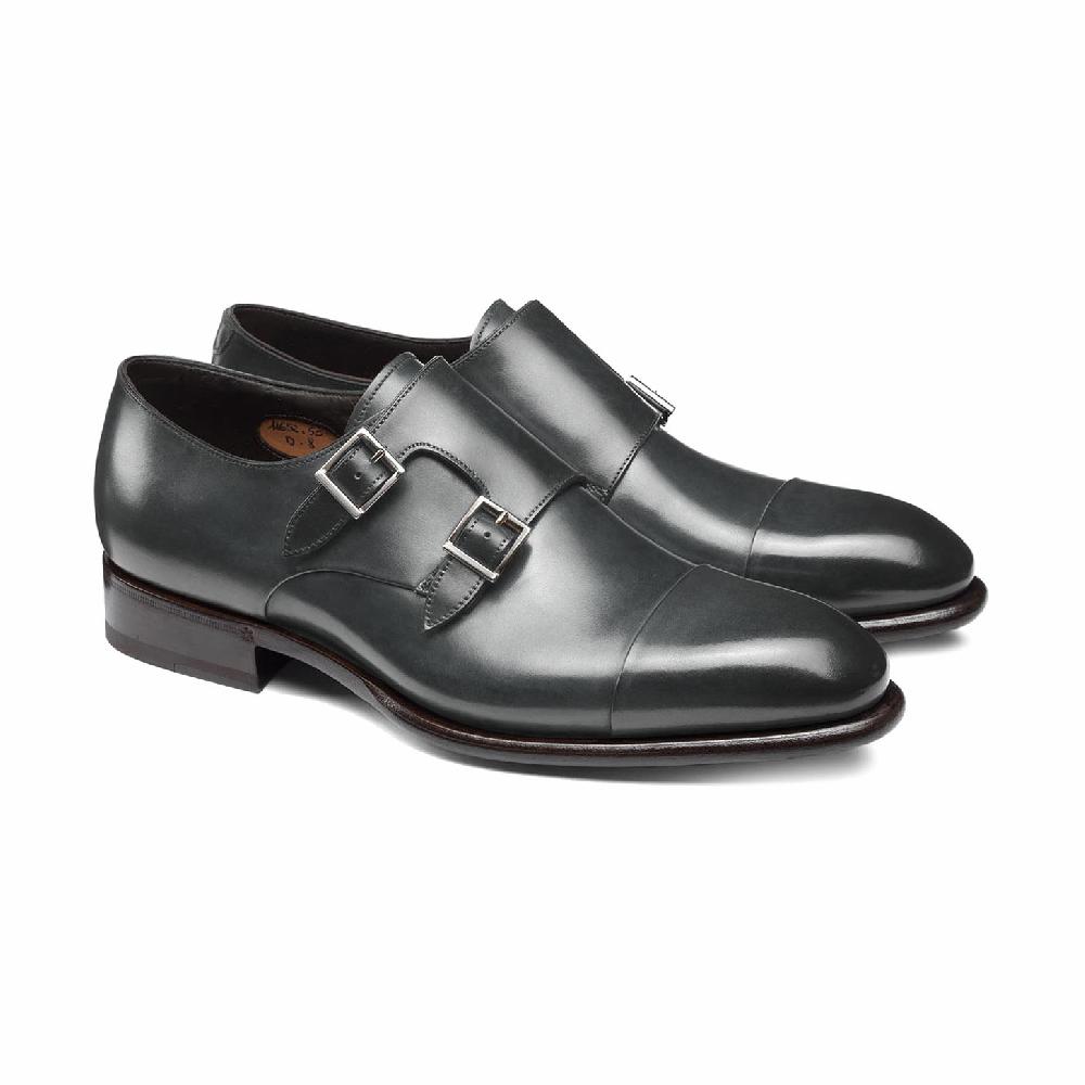 Santoni Doppia fibbia da uomo in pelle grigia Consegna Veloce