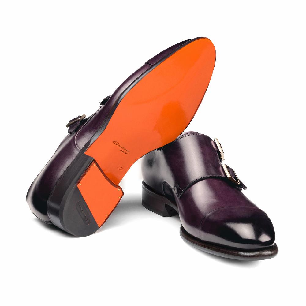 Santoni Doppia fibbia da uomo in pelle viola Promozione Limitata