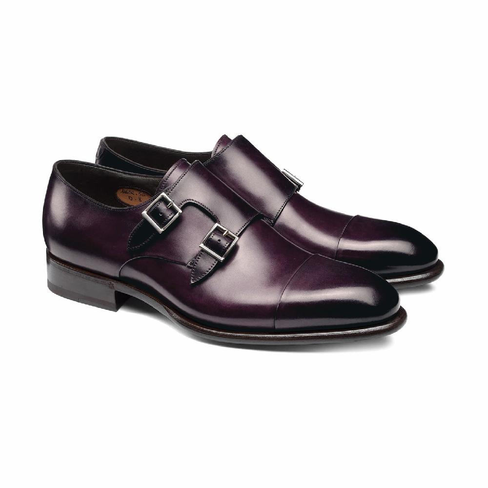 Santoni Doppia fibbia da uomo in pelle viola Promozione Limitata