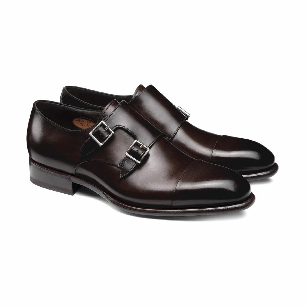 Santoni Doppia fibbia da uomo in pelle marrone testa di moro Prezzo Ridotto