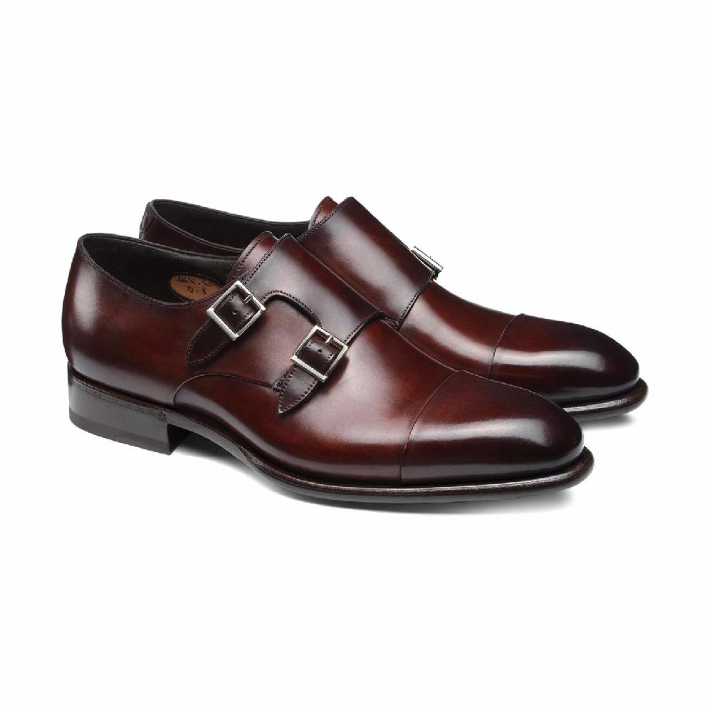 Santoni Doppia fibbia da uomo in pelle rossa Sottocosto