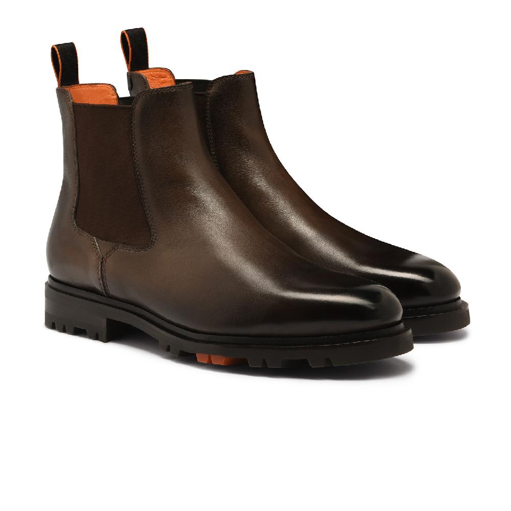 Santoni Stivaletto Chelsea da uomo in pelle testa di moro Novità