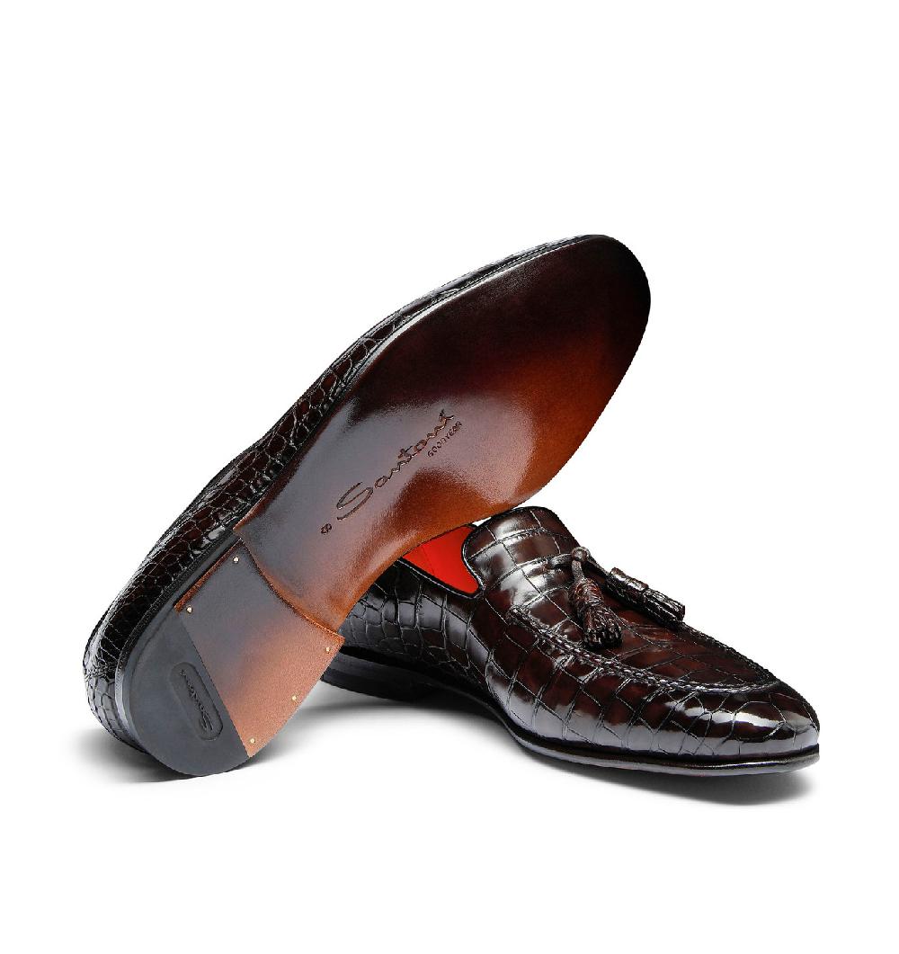 Santoni Mocassino con nappe da uomo in alligatore testa di moro Outlet