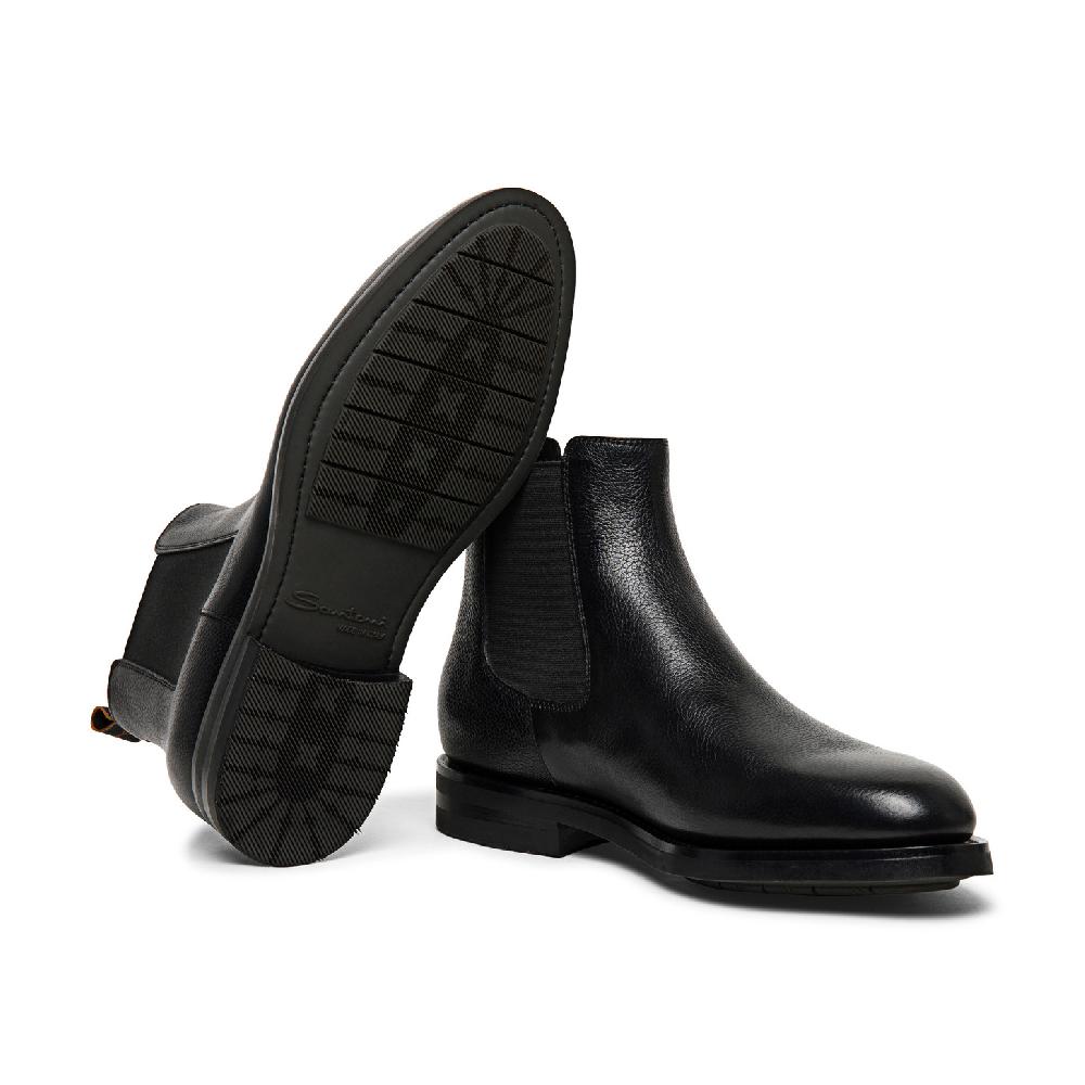 Santoni Stivaletto chelsea da uomo in pelle anticata nera In Vendita