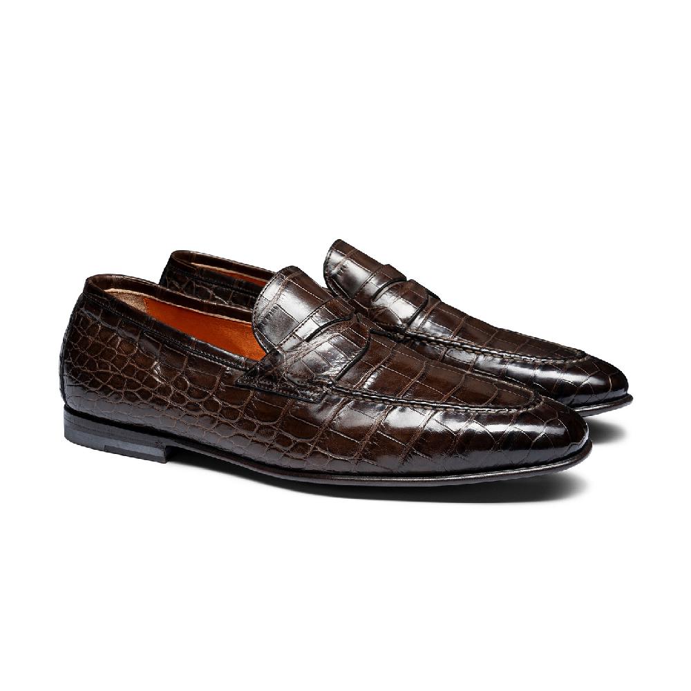 Santoni Mocassino penny da uomo in alligatore testa di moro Hotsell