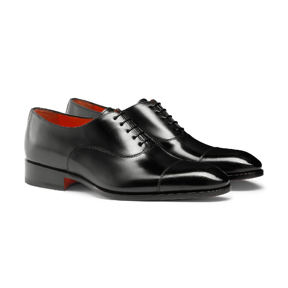 Santoni Stringata oxford da uomo in pelle anticata nera Vendita Calda