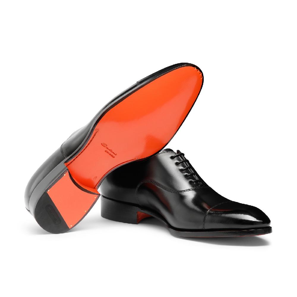 Santoni Stringata oxford da uomo in pelle anticata nera Vendita Calda