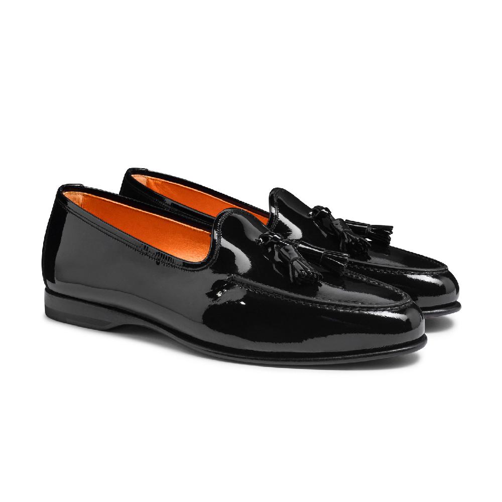 Santoni Mocassino Andrea con nappe da uomo in vernice nera Vendita Economica