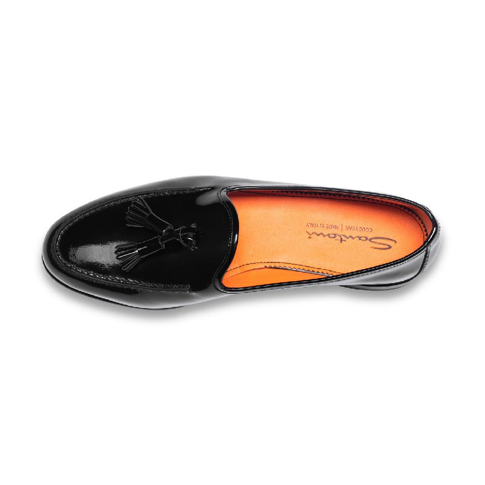 Santoni Mocassino Andrea con nappe da uomo in vernice nera Vendita Economica