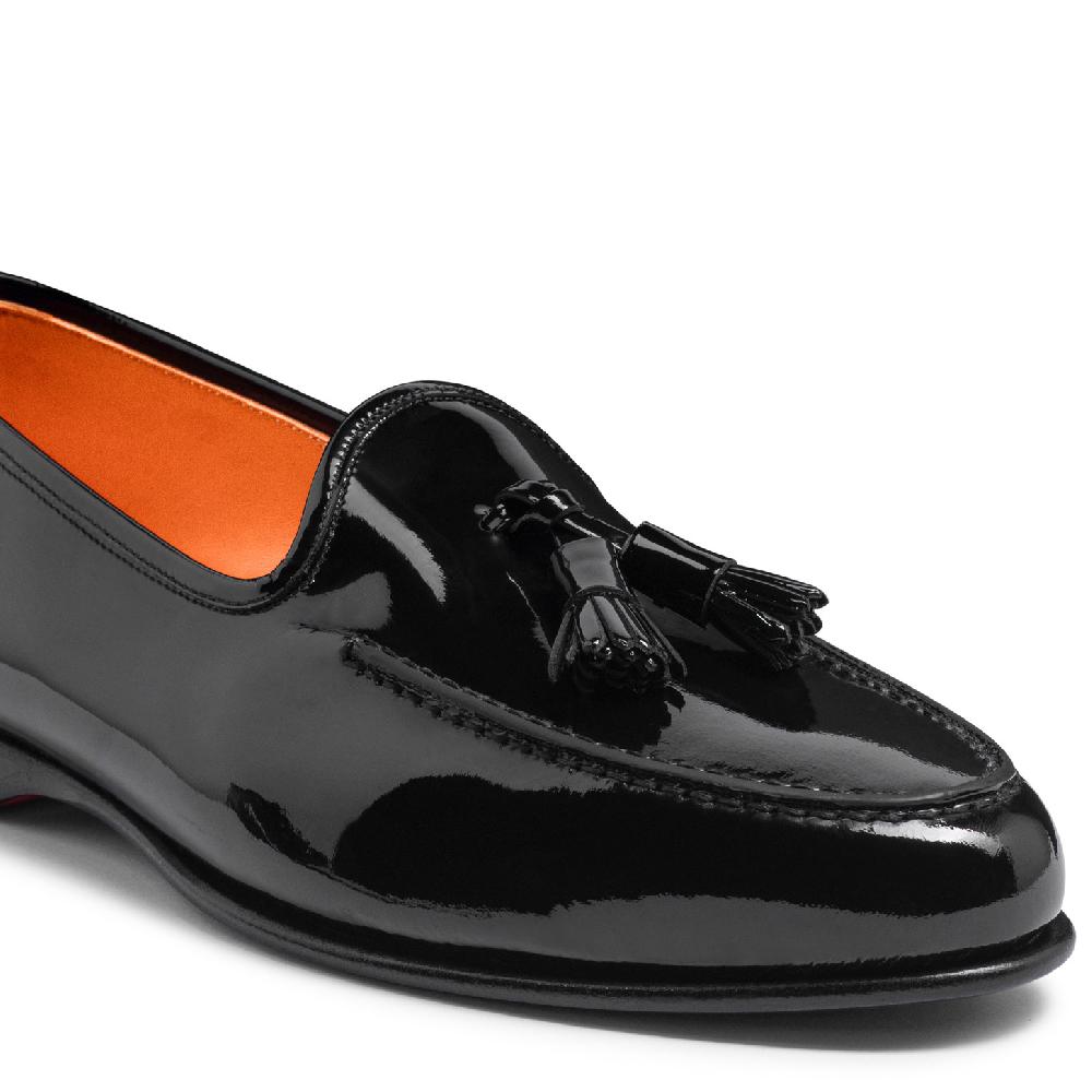 Santoni Mocassino Andrea con nappe da uomo in vernice nera Vendita Economica