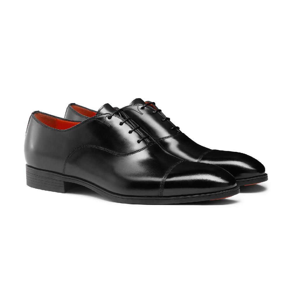 Santoni Stringata oxford da uomo in pelle nera Saldi Di Fabbrica