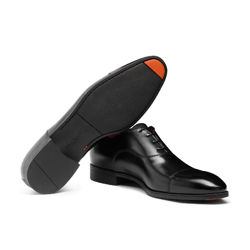 Santoni Stringata oxford da uomo in pelle nera Saldi Di Fabbrica