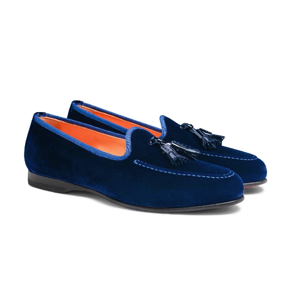 Santoni Mocassino Andrea con nappe da uomo in velluto blu I Più Venduti