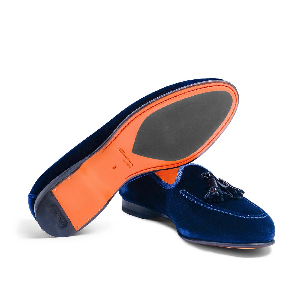 Santoni Mocassino Andrea con nappe da uomo in velluto blu I Più Venduti