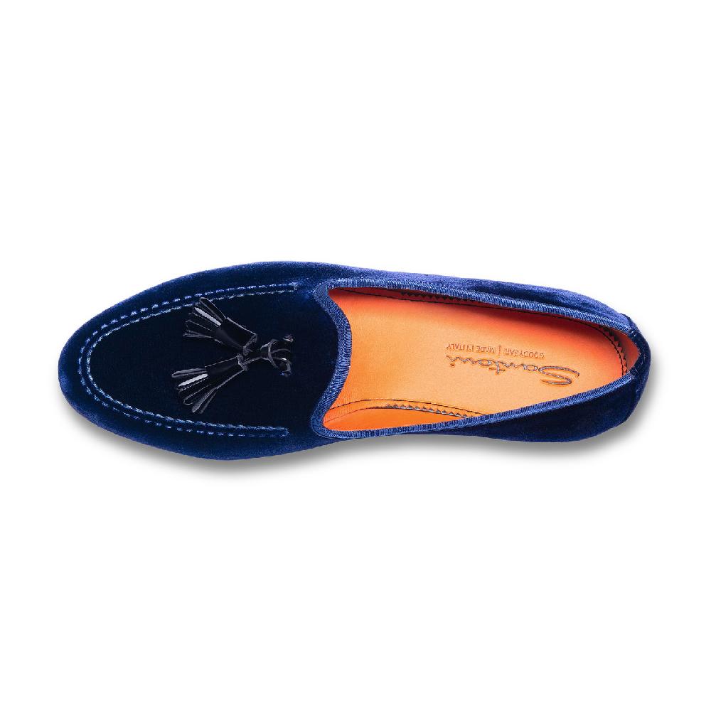 Santoni Mocassino Andrea con nappe da uomo in velluto blu I Più Venduti