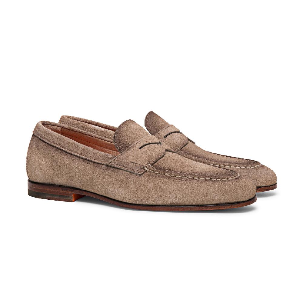 Santoni Mocassino penny da uomo in suede beige Negozio