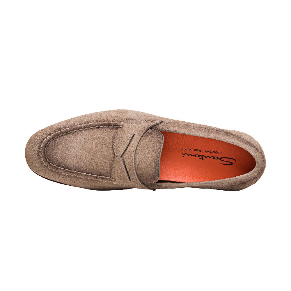 Santoni Mocassino penny da uomo in suede beige Negozio