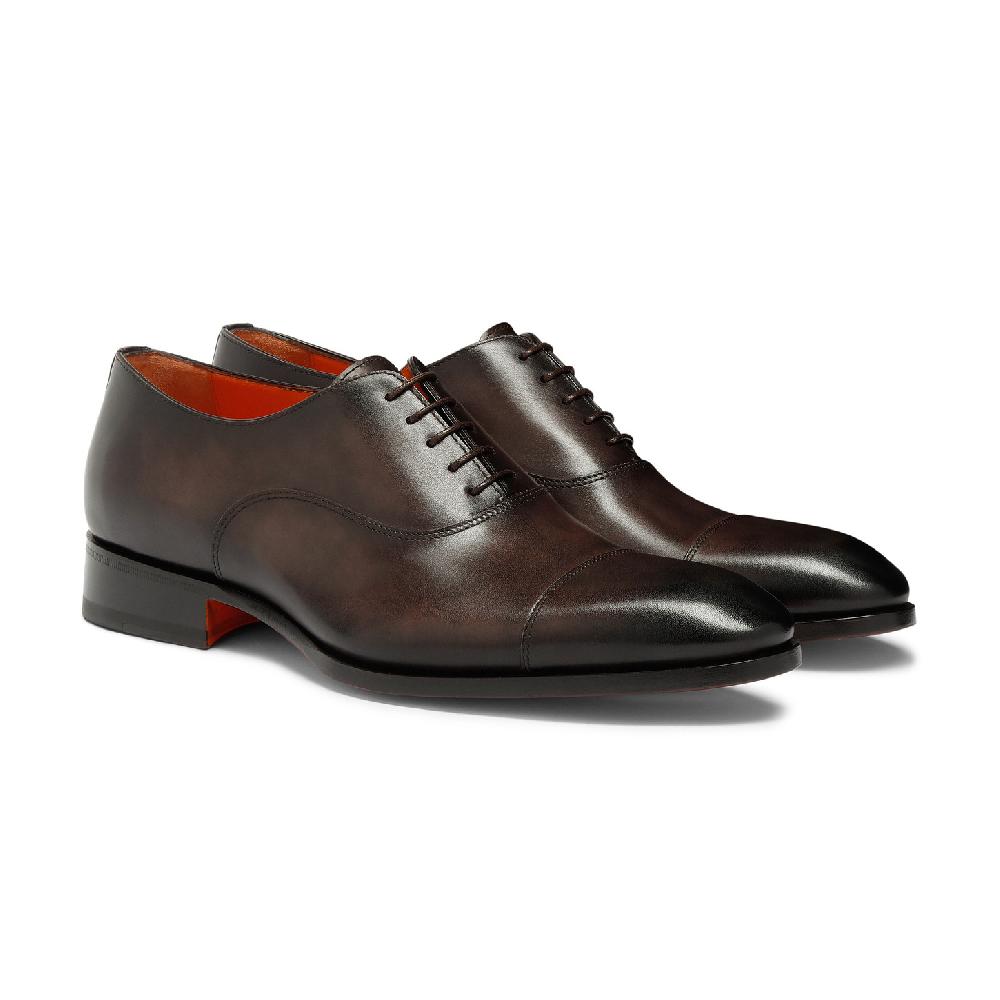 Santoni Stringata oxford da uomo in pelle anticata marrone 2025