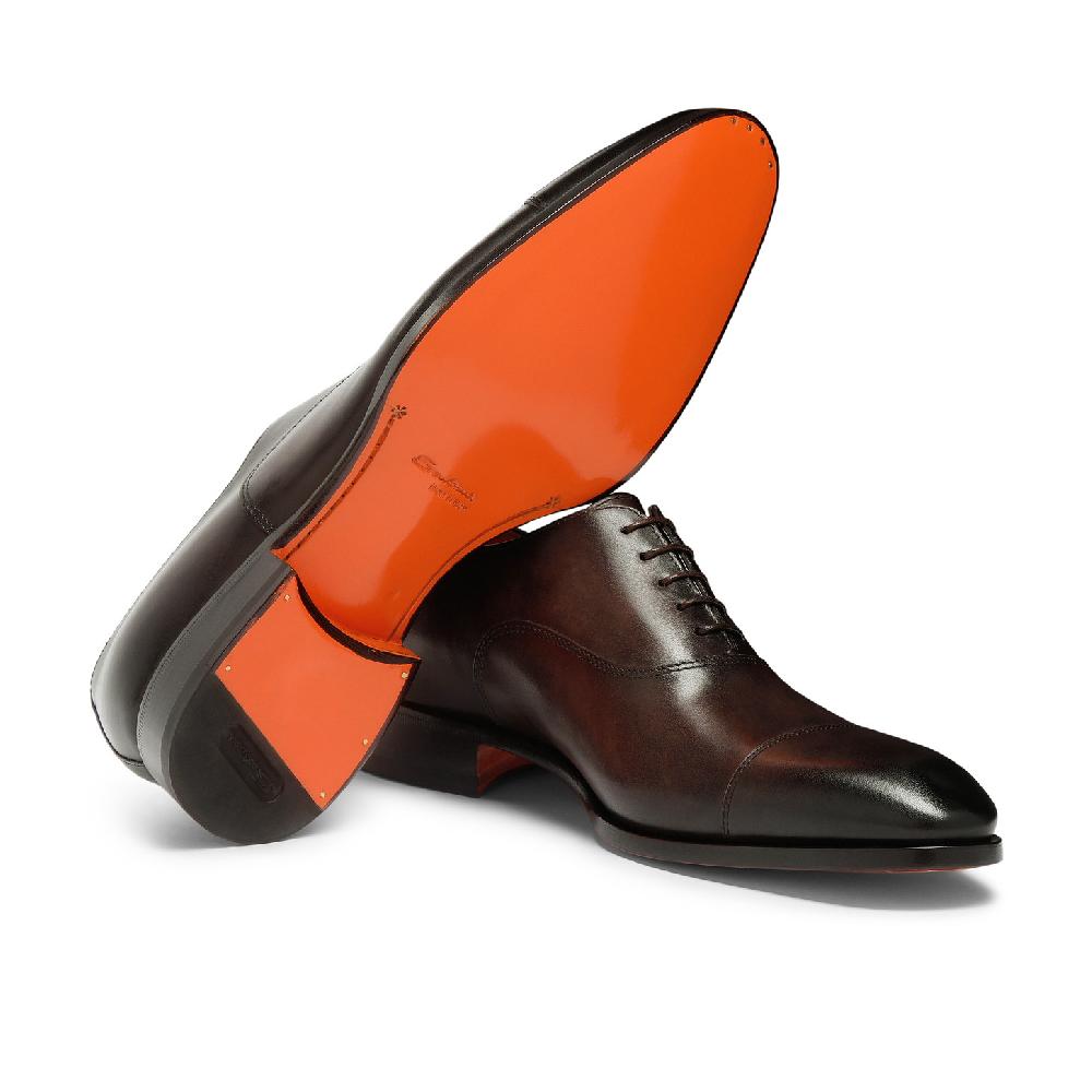 Santoni Stringata oxford da uomo in pelle anticata marrone 2025