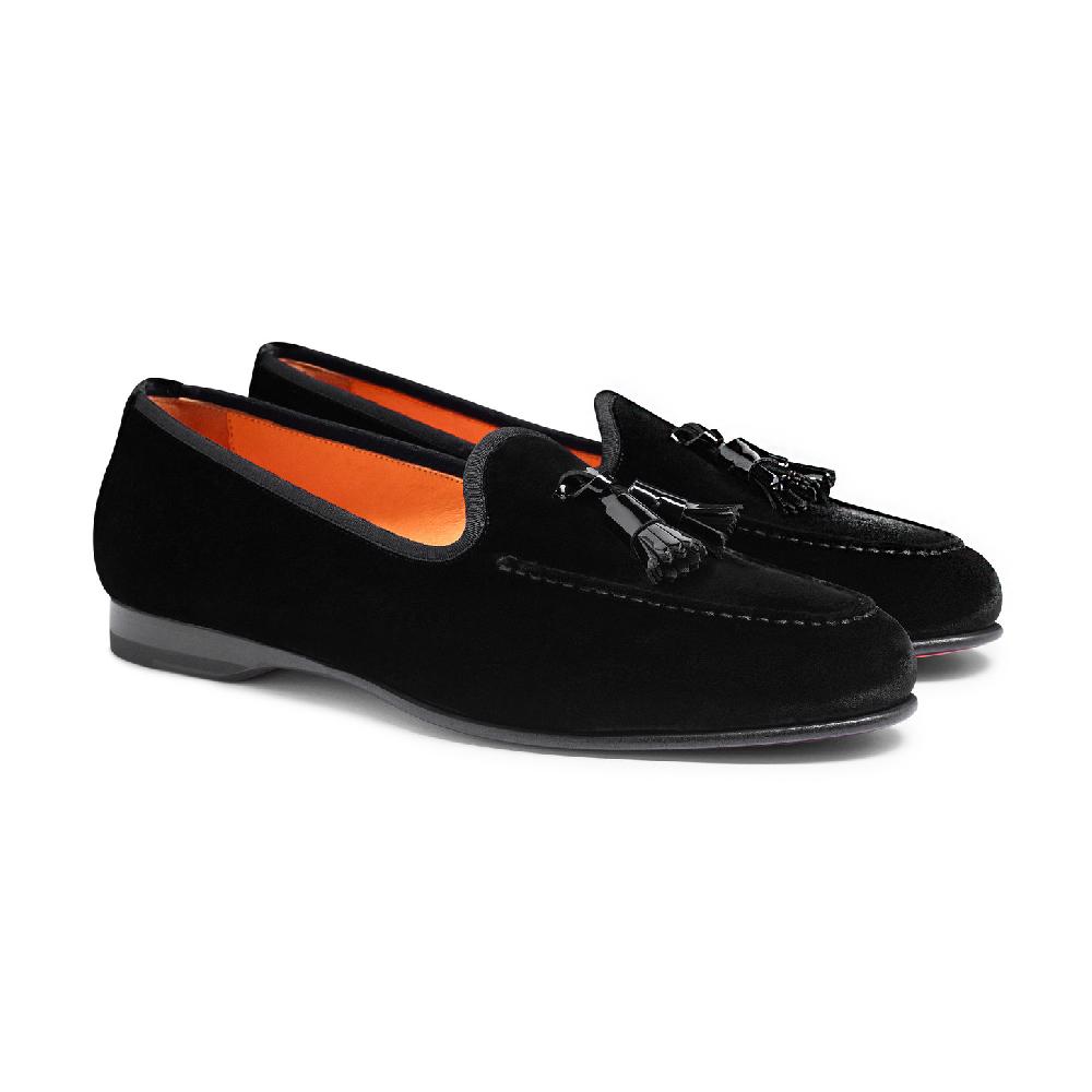 Santoni Mocassino Andrea con nappe da uomo in velluto nero Italy