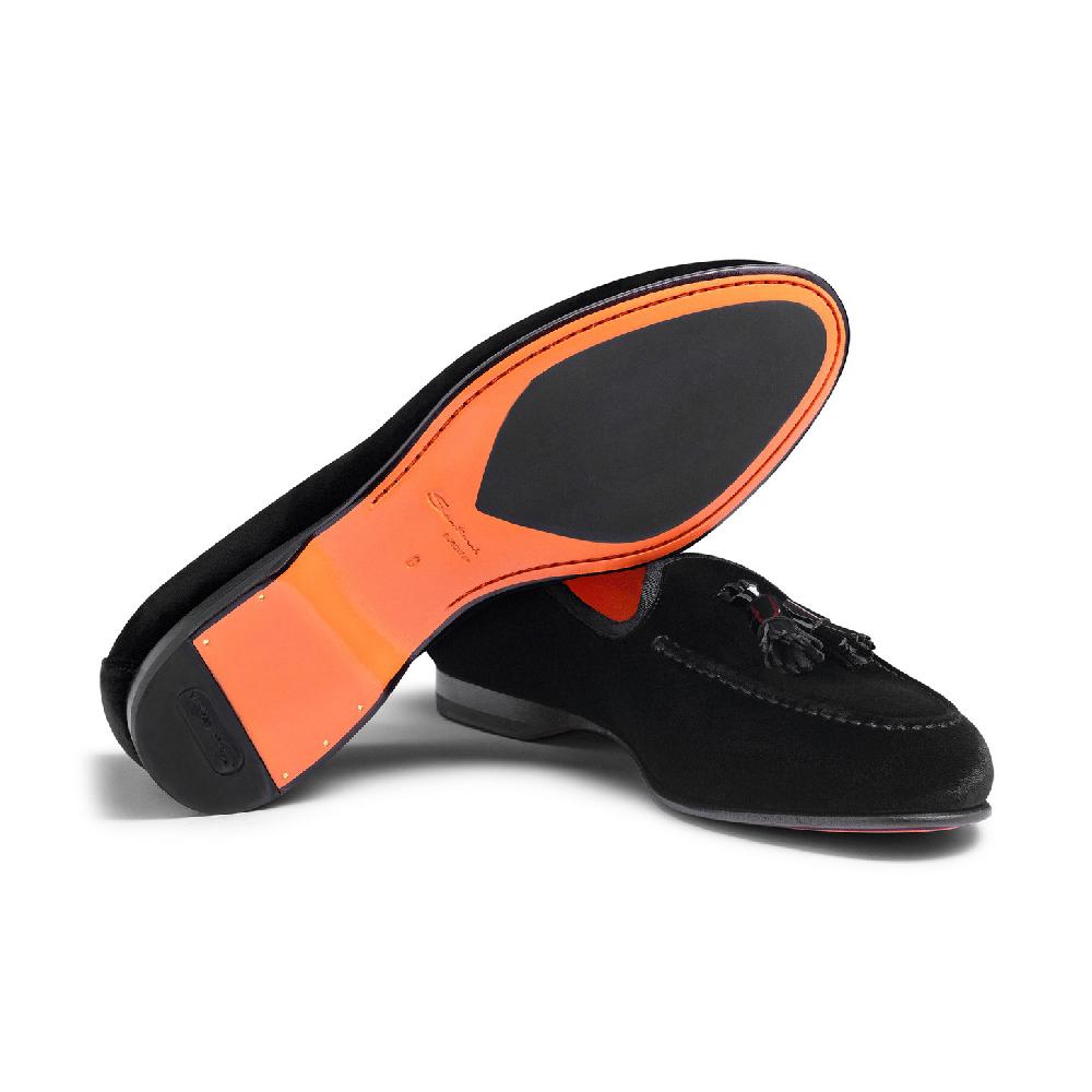 Santoni Mocassino Andrea con nappe da uomo in velluto nero Italy