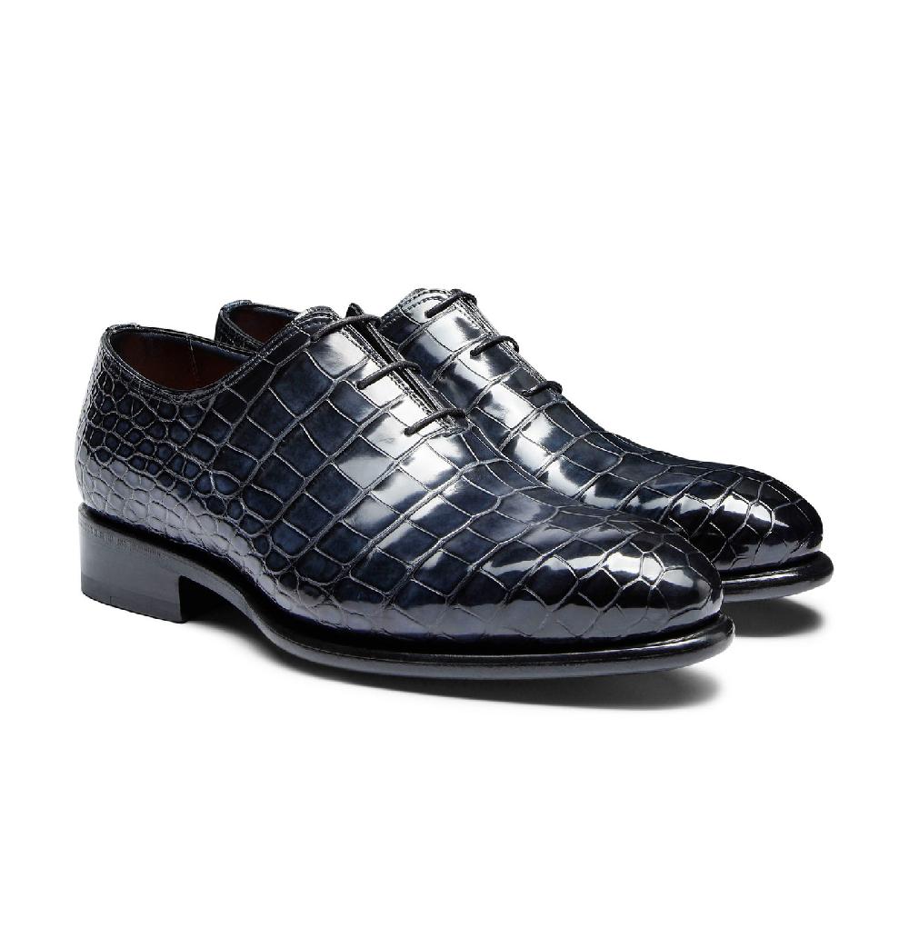 Santoni Stringata oxford da uomo in alligatore blu Fino Al -60%