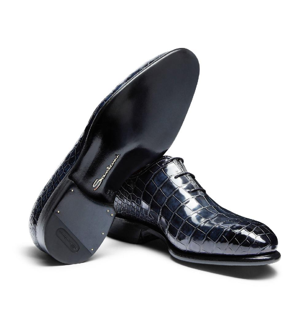 Santoni Stringata oxford da uomo in alligatore blu Fino Al -60%