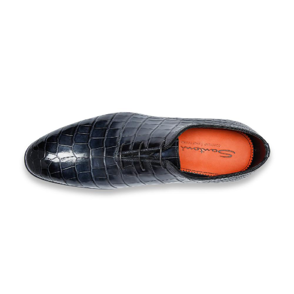 Santoni Stringata oxford da uomo in alligatore blu Fino Al -60%
