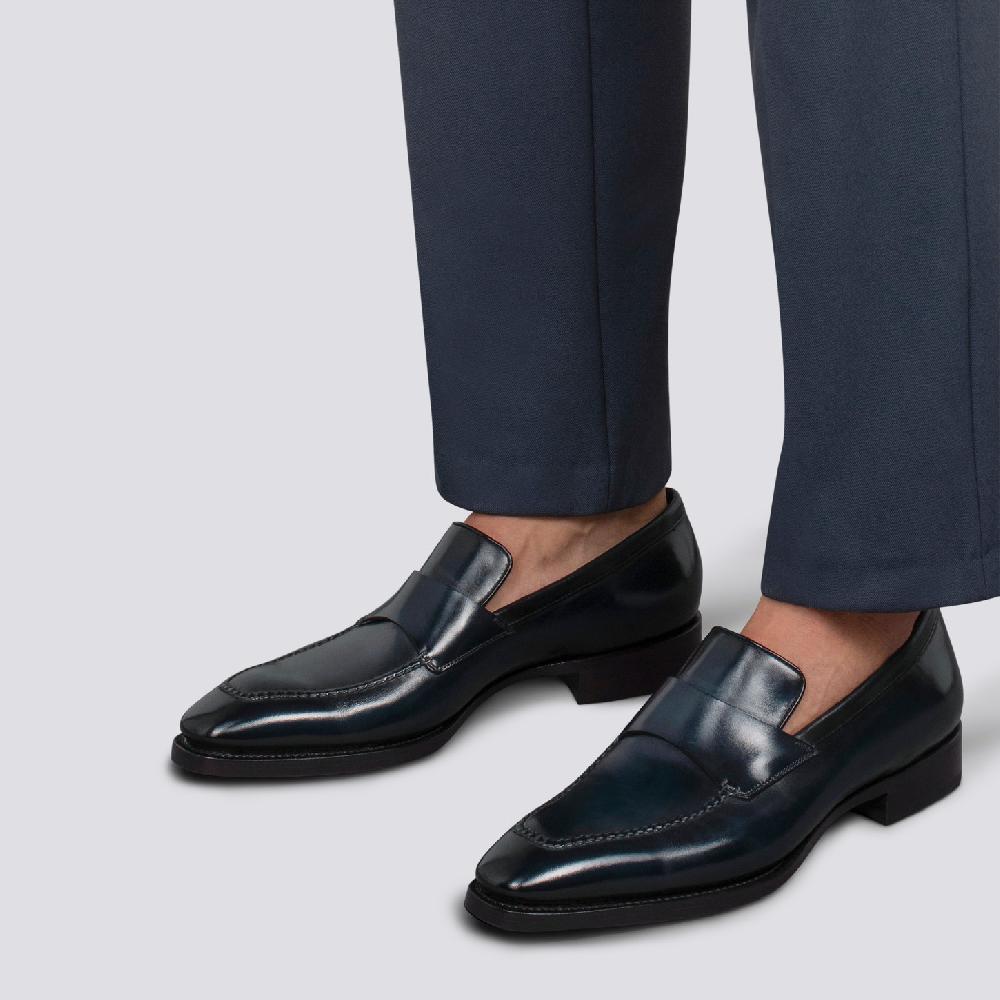Santoni Mocassino penny Limited Edition da uomo in pelle blu In Linea