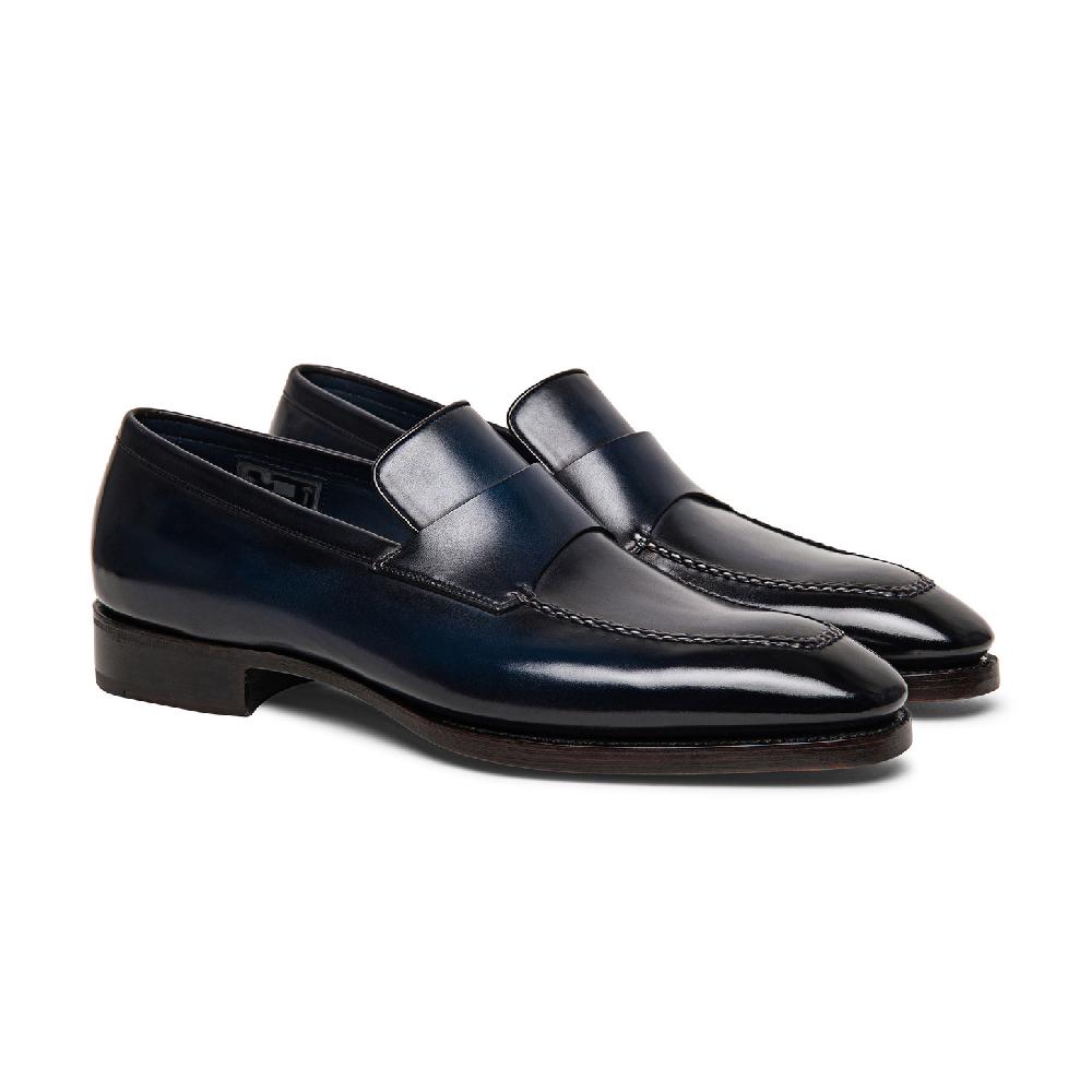 Santoni Mocassino penny Limited Edition da uomo in pelle blu In Linea