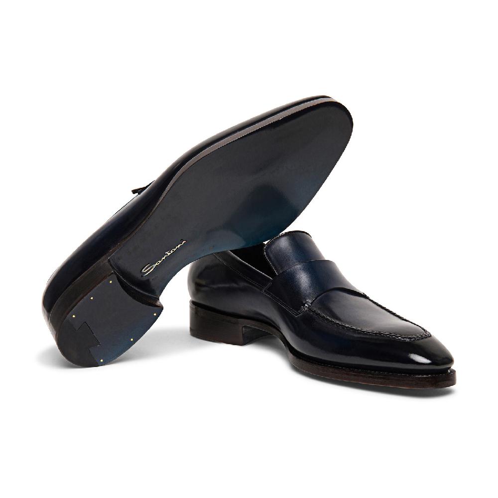 Santoni Mocassino penny Limited Edition da uomo in pelle blu In Linea